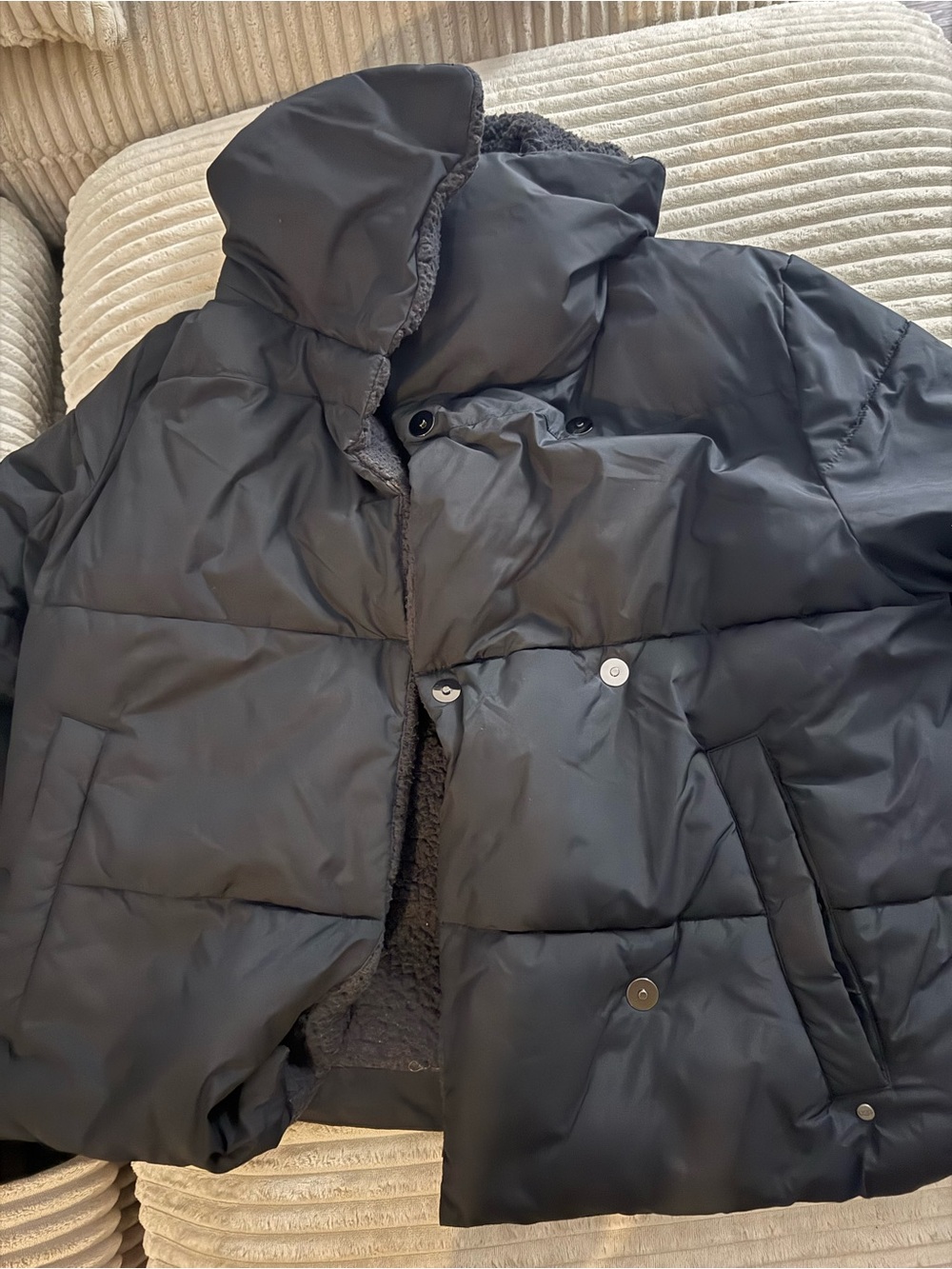 UGG Black Quilted Puffer Jacket with High Collar